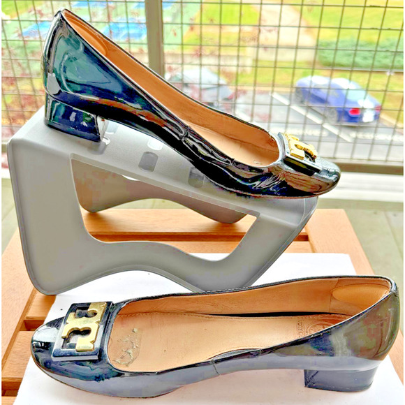 Tory burch Gigi Black Patent Leather flat slip on Pumps US 7 M logo classic - Picture 3 of 12